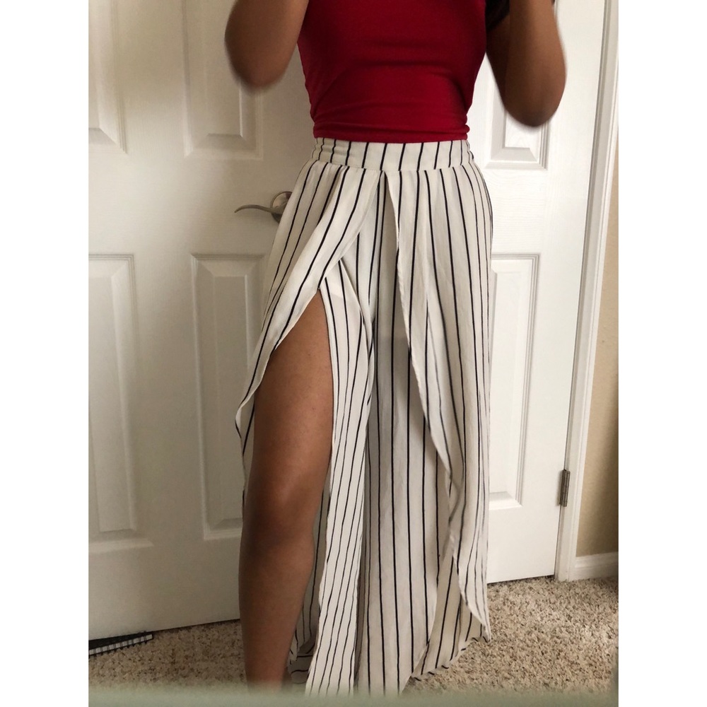 Fashion Nova black and white slit pants